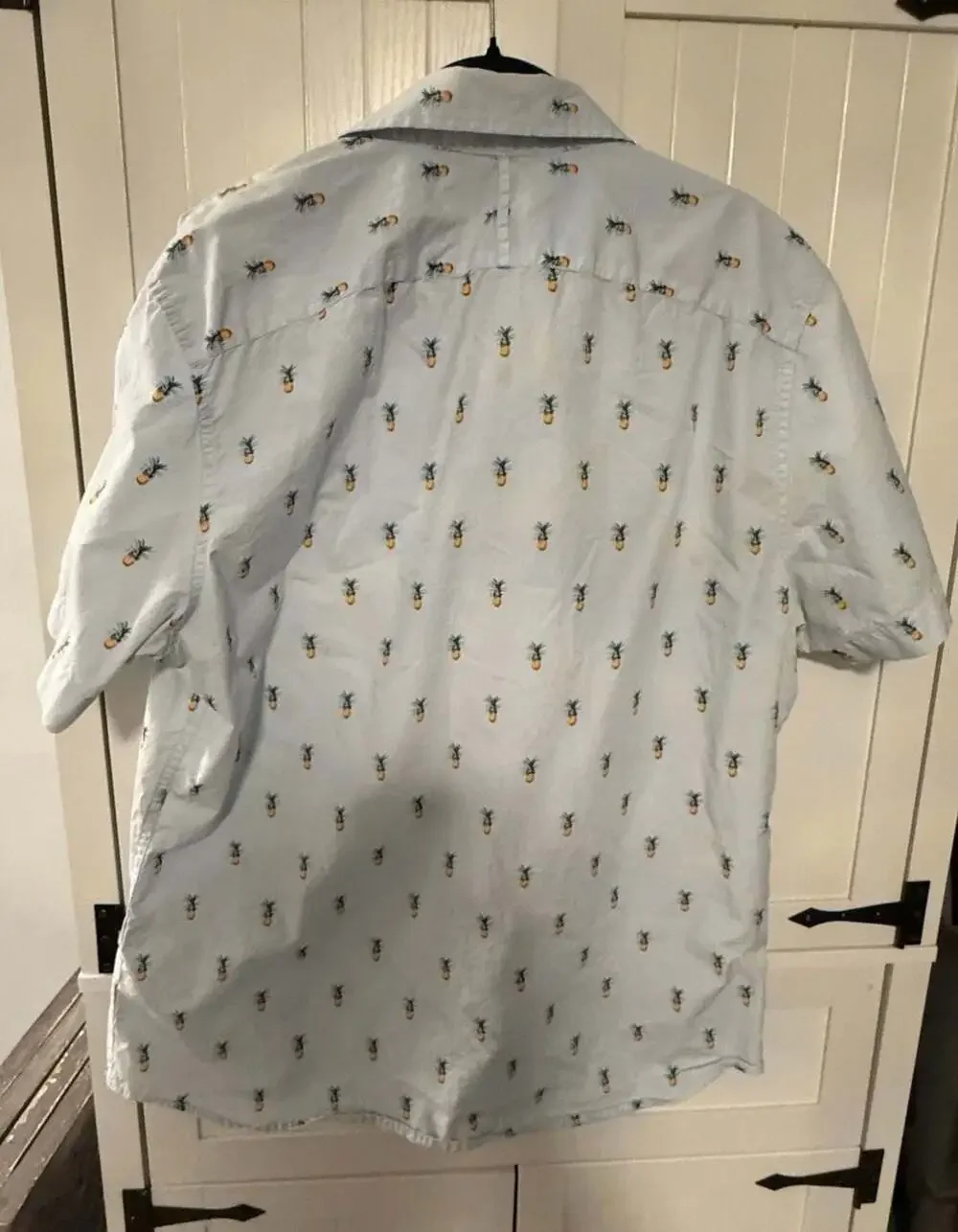 Banana Republic Luxe Stretch Poplin Grant Slim Fit Short Sleeve Pineapple Shirt